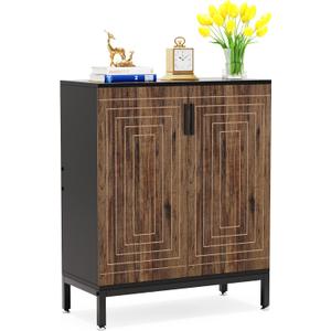 LITTLE TREE Shoe Cabinet with Doors, 20 Pairs Entryway Shoe Storage Cabinet Modern Storage Organizer for Closet, Living Room, Bedroom (Brown/Black) (Large)