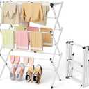 BAKON Space Saving Foldable Clothes Drying Rack, Extendable Rustproof Laundry Rack for Indoor Outdoor Use, No Assembly Required, Suitable for Bathroom Laundry Room Apartment RV, White