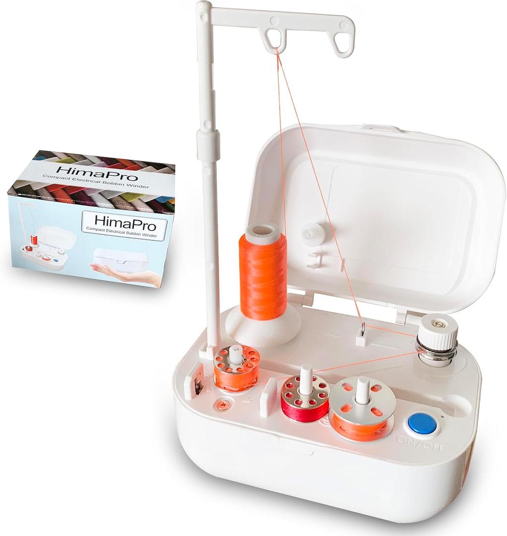HimaPro Compact Electrical Bobbin Winder - Portable Automatic Bobbin Winder with USB-C Port and Cables - Compatible with All Major Bobbin Types Including Style A, M, L, Husqvarna, Class 15, 15J, 66