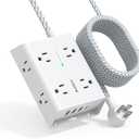 15Ft Long Surge Protector Power Strip, Addtam Extension Cord with 8 AC Outlets and 4 USB Ports(1 USB C), 3-Side Outlet Extender Strip, Flat Plug, Wall Mount, Dorm Home Office Essential, ETL Listed (White)