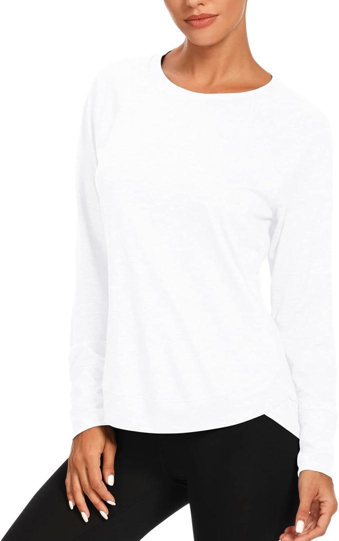 Muzniuer Womens Long Sleeve Workout Shirts-Long Sleeve Shirts for Women Yoga Sports Running Shirt Workout Top (Large, White)