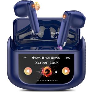 Wireless Earbuds, Bluetooth 5.4 Headphones with Multifunctional Touch Screen, 48H Hi-Fi Stereo Ear Buds with ENC Noise Cancelling Mic/5 EQ Modes Earbuds, IPX7 Earphones for iOS Android Dark Blue