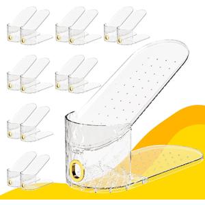 Shoe Slots Organizer, 15 Pack - Adjustable Shoe Stacker for Closet Storage, Clear Double Layer Space Saver, Durable and Stackable Shoe Holder for Sneakers Heels and Flat
