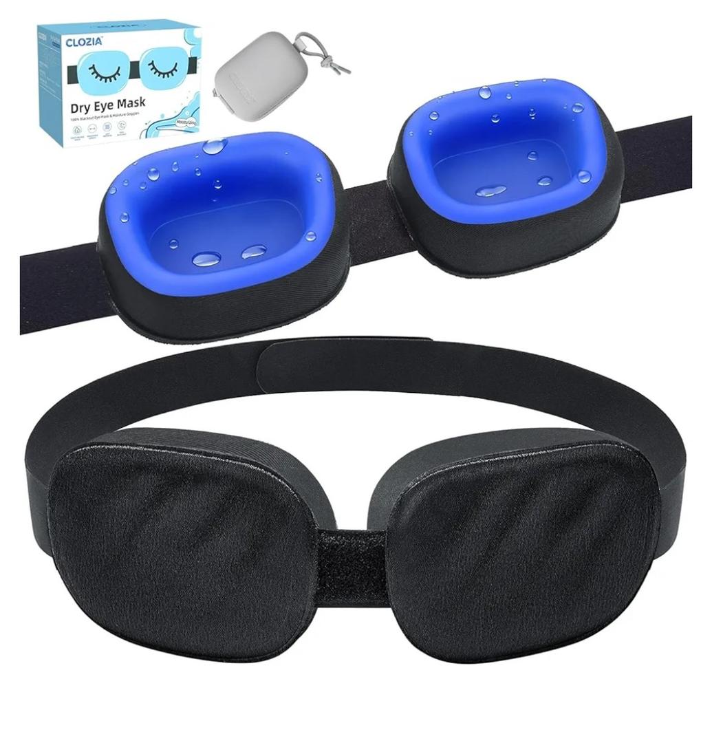 CLOZIA Eye Mask for Dry Eyes - 100% Blackout Dry Eye Mask & Moisture Goggles - Adjustable Sleeping Mask for Men & Women - Removable Cleaning Silicone, Soft & Comfortable - Great for Travel, Shift Work