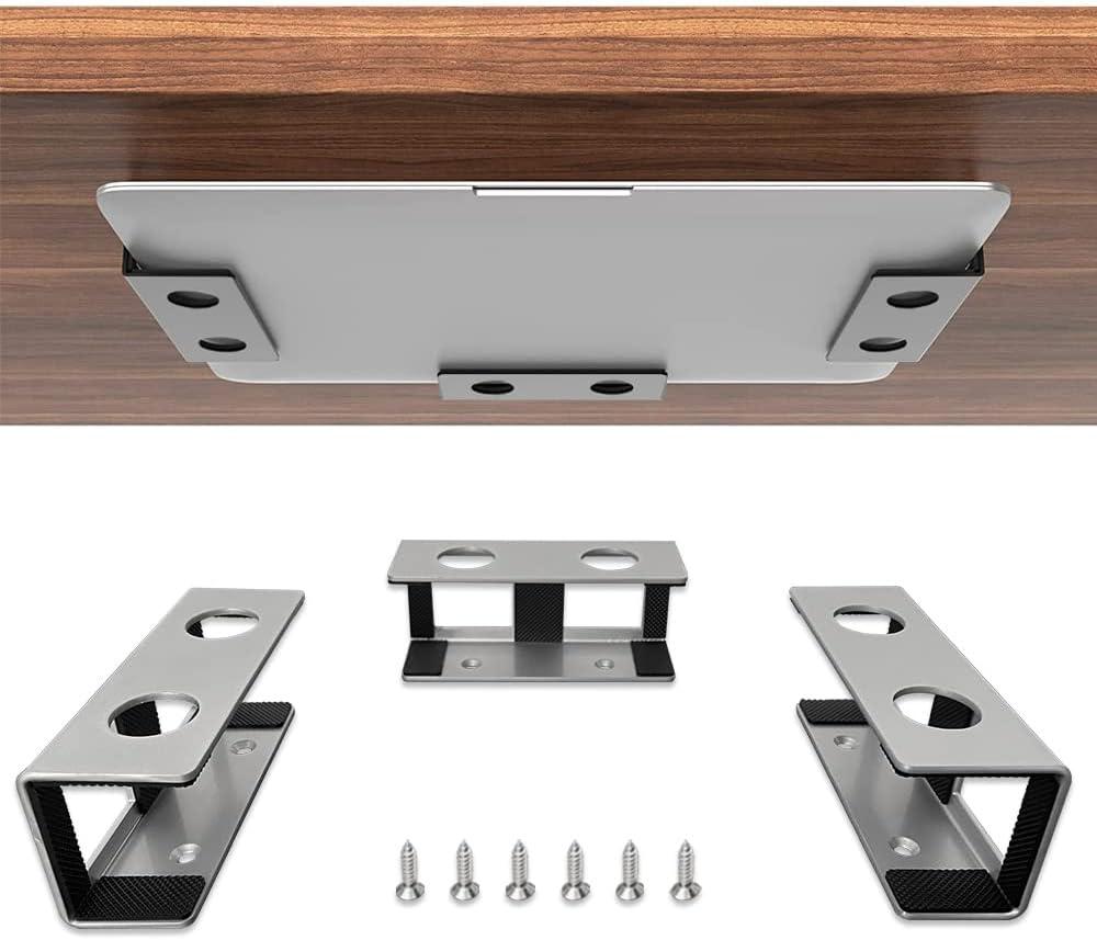 IFCASE Under Desk Laptop Mount, Metal Under Desk Shelf Holder for Laptop, Mac mini, MacBook, Keyboard with Anti-Scratch Silicone (Silver)