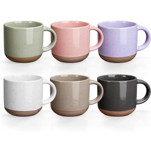 Gencywe Morandi Color Ceramic Mini Espresso Cups Set of 6, 5 oz Expresso Mugs with Handle, Porcelain Coffee Mugs Demitasse Cups, Modern Style Cups, Microwave Dishwasher Safe Suit for Espresso Machine