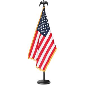 EGOMYRON Indoor Flag Pole and Stand with Weighted Round Base, 8 FT Adjustable Indoor Flag Pole Kit, Round Topper, 3x5 FT American Flag, for Office School Auditorium, Black