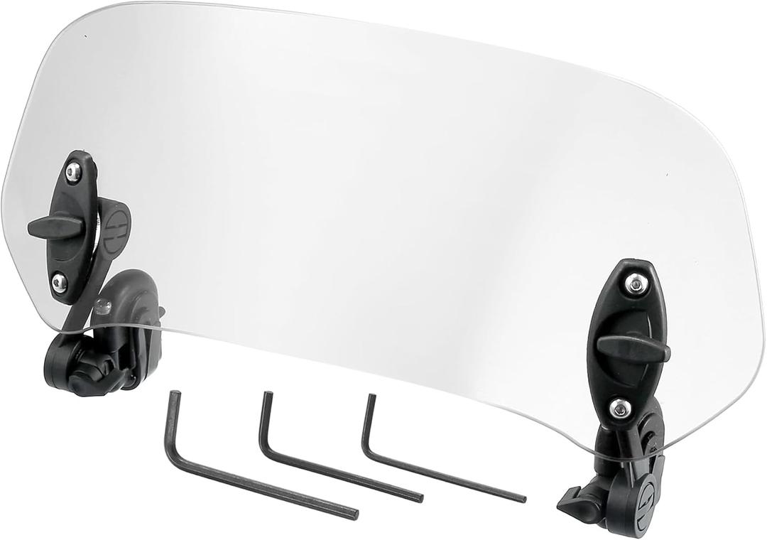 Motoforti 28.5cm Windshield - Adjustable Clip Wind Deflector, Clear Lens, Universal Fit for Most Motorcycles & Scooters