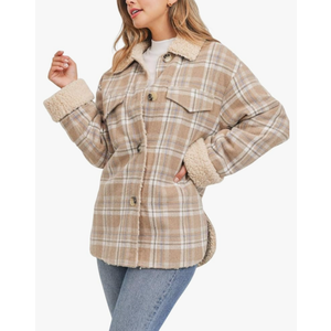 Dokotoo Winter Coats for Women Button Down Plaid Flannel Shirts Warm Sherpa Fleece Jacket, Size XXL