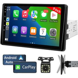 Naifay 9 Inch Car Stereo Single Din Radio with Apple Carplay & Android Auto, Single Din Touchscreen Car Stereo with Bluetooth Car Audio Receivers,Backup Camera,Mirror Link,FM/USB/TF/AUX/Subwoofer
