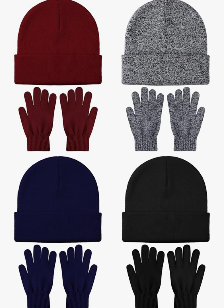 Glooarm 8 Pack Winter Hat and Gloves Set for Men Women Warm Beanies Knit Gloves Unisex Warm Sets, Color: Black, Navy Blue, Burgundy, Black and White, One Size