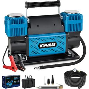 Kohree 12V Dual Cylinder Air Compressor, 12.35 ft/Min Fast Tire Inflator, Portable Heavy Duty Tire Pump with Max 150 PSI for Offroad Truck, RV, 4x4 Vehicles