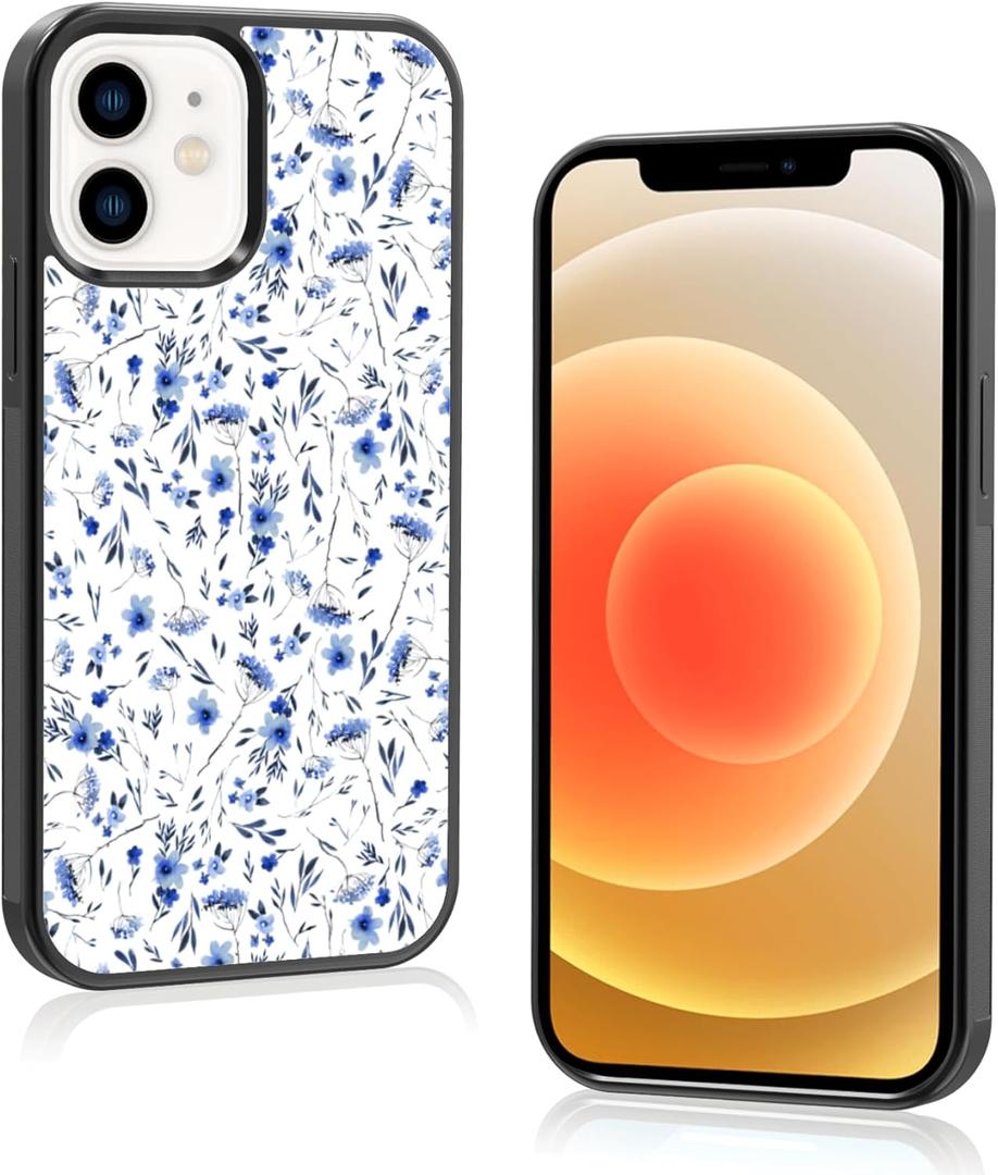Cute Blue Flower Floral Aesthetic Phone Case for iPhone 12 & iPhone 12 Pro Case for Teen Girls Women Kids Girls -6.1Inch