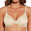 Deyllo Women's Sheer Mesh Lace Unlined Underwire Bra Sexy See-Through Demi Bralette (38C, Light Nude)