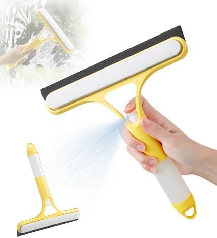 BrightSwipe Glass Cleaner, 3 in 1 Window Squeegee Cleaner with Spray Bottle and Scrubber  Multi-Function Glass Cleaning Tool for Shower, Car, Mirrors, Tile, and Home Windows (Yellow)