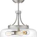 EAPUDUN 3-Light Farmhouse Semi Flush Mount Ceiling Light Fixture, Modern Pendant Light, Brushed Nickel with Clear Glass Shade, SMA1126-BNK