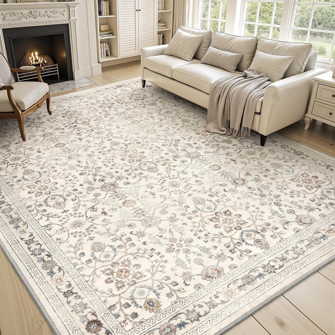 MontVoo-Vintage Area Rug 6X9 Beige Rugs for Living Room-Soft Distressed Printed Rugs for Bedroom-Non Slip Carpet-Machine Washable Rug for Dining Room Living Room Bedside Office