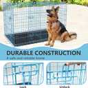 FDW Extra Large Dog Crate Dog Kennel Cage with Double Door,48 inch Folding Metal Wire Dog Cage with Removable Tray&Divider Panel,Pet Crate for Large Dogs,Blue