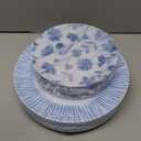 U-QE 50Pcs Blue Plastic Plates - Botanical Stripes Plates Disposable Heavy Duty, Fancy Floral Pattern Perfect for Weddings, Tea Parties, Holidays - 10.25" Dinner & 7.5" Dessert Plastic Plate