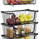 4 Pcs Stackable Wire Baskets for Pantry Organizers and Storage, Kitchen Storage Metal Baskets, Produce Potato Onion Storage Bin, Vegetable Fruit Basket for Countertop, Black