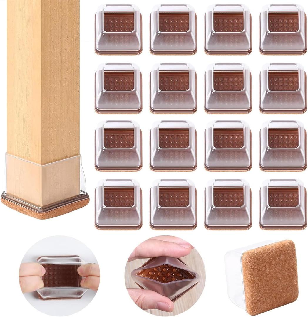 Chair Leg Floor Protectors 1 inch, Silicone Chair Leg Caps Felt Furniture Pads for Hardwood Floors, Clear Floor Protectors for Chair Legs