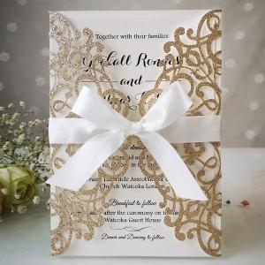 5.12x7.28 Inch 20PCS Blank Gold Glitter Wedding Invitations Kit Laser Cut Hollow Flora Pocket Quinceanera Invitation Cards with Envelopes for Wedding Birthday Invite