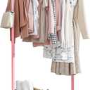 Sakugi Clothes Rack - Clothing Rack with Storage Mesh Shelf & Casters, Heavy-Duty Metal Clothing Rack for Hanging Clothes, Dresses, Coats, Large Load Capacity, Easy Assembly, Pink, 28.0"x16.9"x59.0"