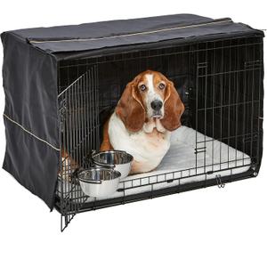 MidWest Homes for Pets Intermediate Double Door iCrate Starter Kit, 36-inch Dog Crate Bundle for Medium to Large Breeds, Includes Cage, Pet Bed, 2 Bowls and Privacy Cover (black)