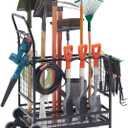 Lauren&Harold Garden Tool Organizer for Garage, Yard Tools Storage Rack with 2 Stair-Climbing Wheels, Gardening Tool Storage Holder for Garage, Yard, Lawn and Outdoor, Garden Tool Rolling Cart