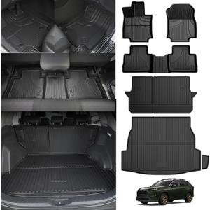 for 2019-2024 2025 Toyota RAV4 Floor Mats & Cargo Liner & Backrest Mats (Include Hybrid) - Custom Fit TPE Full Set Car Mats - All Weather Floor Liner for Toyota RAV4 2019-2025