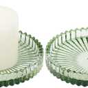 Vixdonos 3.8 Inch Glass Pillar Candle Holder Set Pack 2 Gear Round Plate Serrated Candle Stand for Table Centerpieces,Party, Wedding and Home Decor (Green)