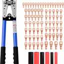 Sanuke Battery Cable Lug Crimping Tool for AWG10-1/0, Wire Crimper with 78pcs Copper Lug Ring Terminal Connectors, 110pcs Heat Shrink Tubing, Electrical Wire Crimping Tool Set