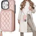 Bocasal Crossbody Wallet Case for iPhone 15 Pro Max, RFID Blocking PU Leather Zipper Handbag Purse Flip Cover, Kickstand Folio Case with Card Slots Holder Wrist Strap Lanyard 5G 6.7 Inch (Rose Gold)
