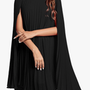 Rooscier Women's Mock Neck Cloak Sleeve Pleated Keyhole Back Flowy Party Midi Dress XL