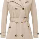 Chrisuno Women's Double Breasted Trench Coats Mid-Length Belted Overcoat Long Dress Jacket with Detachable Hood (X-Large, Khaki)