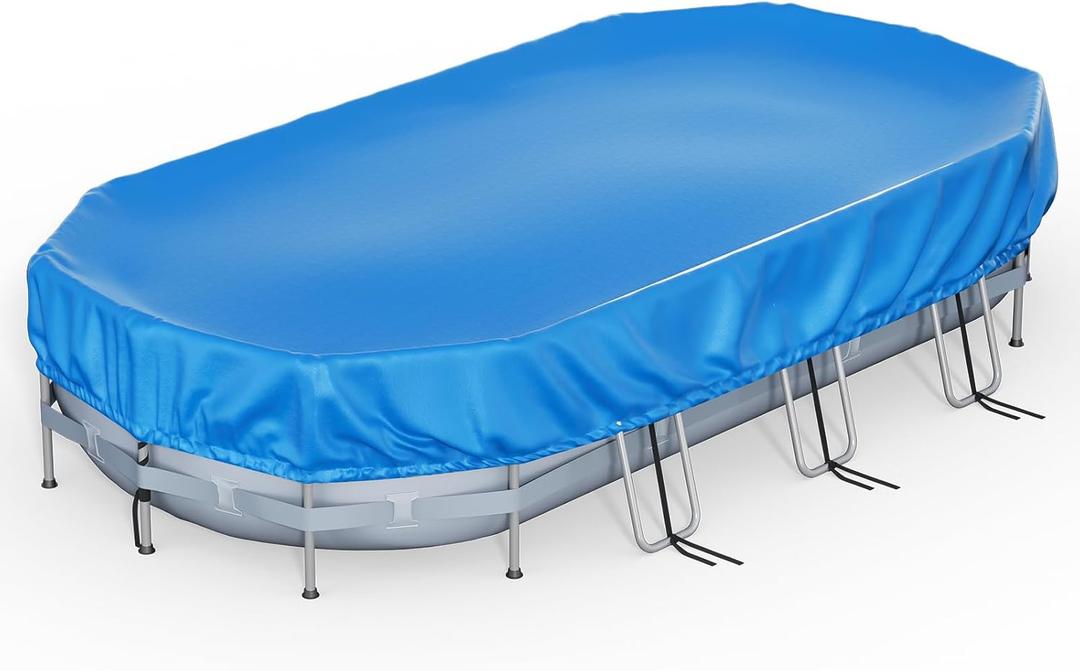20 x 12 Oval Pool Cover for Above Ground Pools, Built-in Elastic & 8 Integrated Cords, Easy 20s Setup, Above Ground Swimming Pool Cover Fits 20 x12 & 18x9 Pools
