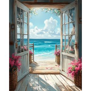 MBNTJHT DIY Scenery Paint by Numbers Kit for Adults on Canvas,Landscape Beach Digital Oil Painting Kit for Adults Beginner,Easy Scenery Acrylic Paint by Number Kits for Holiday Gifts 16X20 Inch. (MT20724)