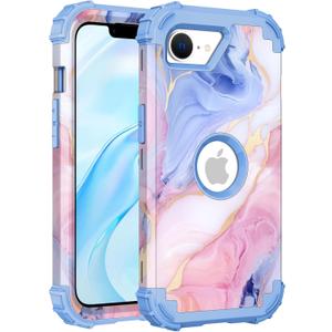 PIXIU Unique Flower Pattern Compatible with iPhone 17e/16e 6.1 inch case, Heavy Duty Dual Layer Shockproof Full-Body Protective Sturdy Hybrid Cute Rugged Case for Women,Girls,Kids-Marble