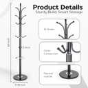 Modern Metal Coat Rack with Sturdy Natural Marble Base for Coat, Jacket, Hat, Cloths, Bags - Freestanding Coat Stand with 12 Hooks & Umbrella Holder for Entryway, Hallway, Corner, Office, 12"D x 12"W x 70"H