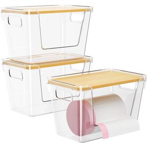 Delamu Acrylic Trash Bag Holder, 3 Pack Stackable Garbage Holder for 4-33 Gallon Bags, Clear Organizer Bins for Under Sink Organization, Pantry Storage, Cabinet, Kitchen, Laundry, Bathroom