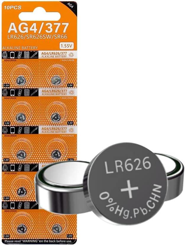 Cotchear 10pcs 1.5V AG4 LR626 Alkaline Button Battery L626 LR626 LR66 SR626 377 SR626SW Batteries Coin Cells for Watches Calculators Toys