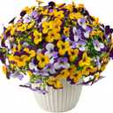 16 Pcs Artificial Pansy Flowers for Outdoor Faux Silk Spring Flowers for Outside, UV Resistant Realistic Pansies for Window, Front Door, Porch and Home Decor (16, Purple, Yellow, White, Light Purple)