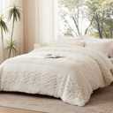 Luxudecor Boho Tufted Comforter Set King Size 3 Pieces Ivory White Shabby Chic Comforter Farmhouse Embroidery Bed Set Soft Comforter for All Seasons (Ivory White, 104''x90'')