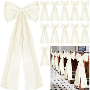Large Wedding Pew Bows with Long Tails 12 x 29.5 Inch Wedding Aisle Decorations Bows Satin Ribbon Background Decor for Bridal Shower Reception Ceremony (Champagne,12 Pcs)