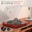 Record Player Turntables for Vinyl Record Belt-Drive Wireless Output Connectivity Phono RCA Line USB Digital to PC Recording MM Audio AT-3600L Cartridge Stylus Adjust Counterweight Classic Piano Red