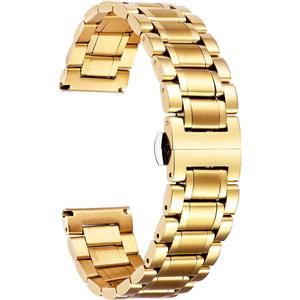 BINLUN Stainless Steel Watch Band 12mm 14mm 16mm 18mm 19mm 20mm 21mm 22mm 24mm Adjustable Metal Link Watch Bracelet with Straight & Curved Ends for Business Daily Wear Men & Women (Gold)