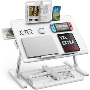 Laptop Bed Tray Table, SAIJI Adjustable Bed Desk for Laptop, Foldable Laptop Stand with Storage Drawer for Eating, Working, Writing, Gaming, Drawing (White, X-Large)