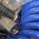 20 Pieces Air Compressor Accessories kit, 1/4 inch x 25 ft Recoil Poly Hose Kit, 1/4" NPT Quick Connect Air Fittings, Tire Inflator Gauge, Blow Gun, Swivel Plug, Blue PU Hose