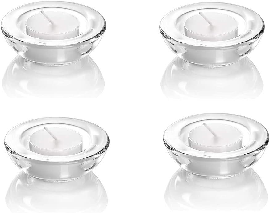 4 Pack,Clear Tealight Candle Holders, 3" Round Chunky Glass Candle Holder