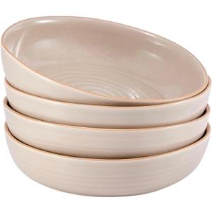 Bico Light Beige 45oz Stoneware Pasta Bowls Set, Set of 4, Microwave and Dishwasher Safe, for Spaghetti, Pasta, Soup